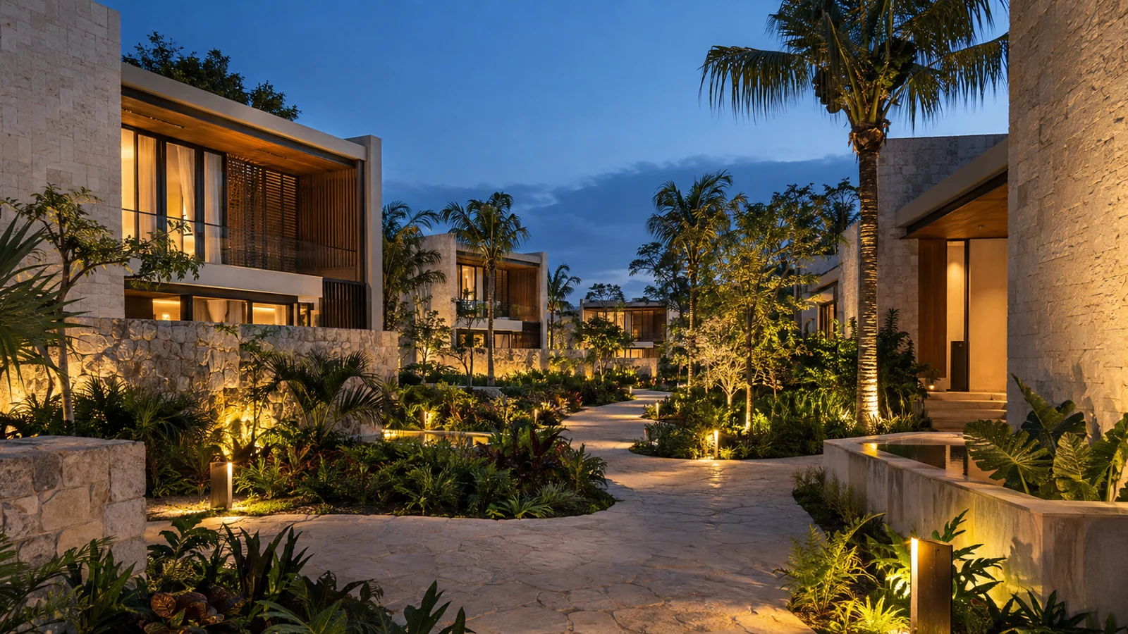 Viviendas contemporáneas y áreas comunes de un conjunto residencial